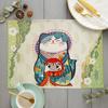 Unique Original Design Cute Plutus cat Placemat Japan Style Eat Udon noodles Table Mat Desktop Pad Cartoon cat Cup Coaster