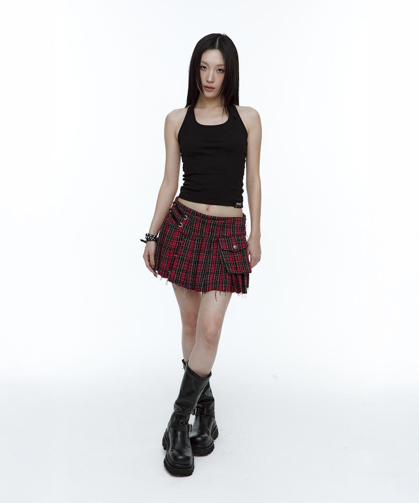 Rough Neck Tartan Check Tweed Skirt Red