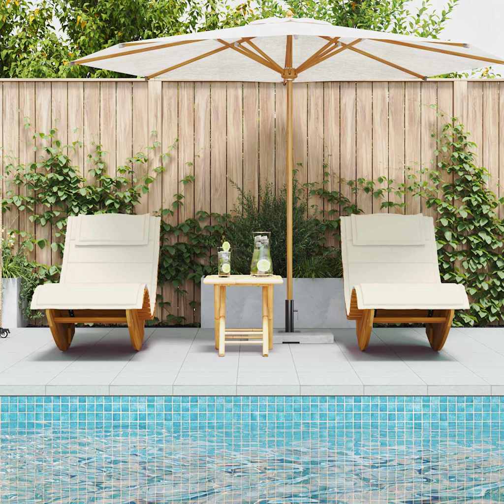 2 Person Sun Lounger with Cushions 2 Pcs Brown Solid Acacia Wood