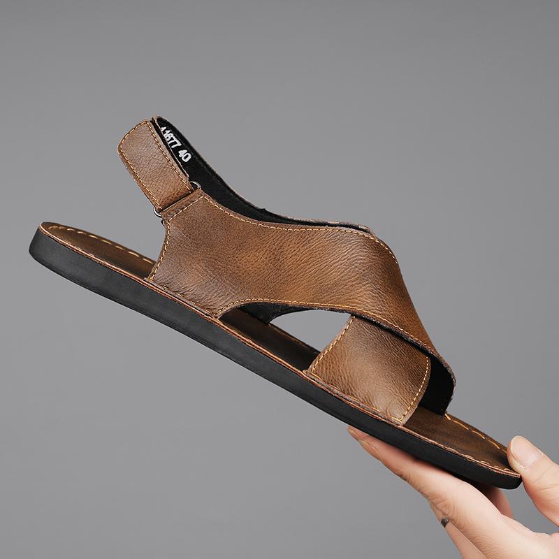 TUINANLE Leather Sandals, Breathable Men's Beach Shoes, Non Slip Soft Soled Cowhide Casual Sandals/slippers Women