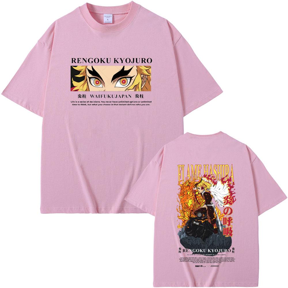 Anime Demon Slayer T-shirt Rengoku Kyoujurou Eyes Graphic T Shirts Unisex Unisex Fashion Casual Tshirt Male Soft Cotton Short Sleeve