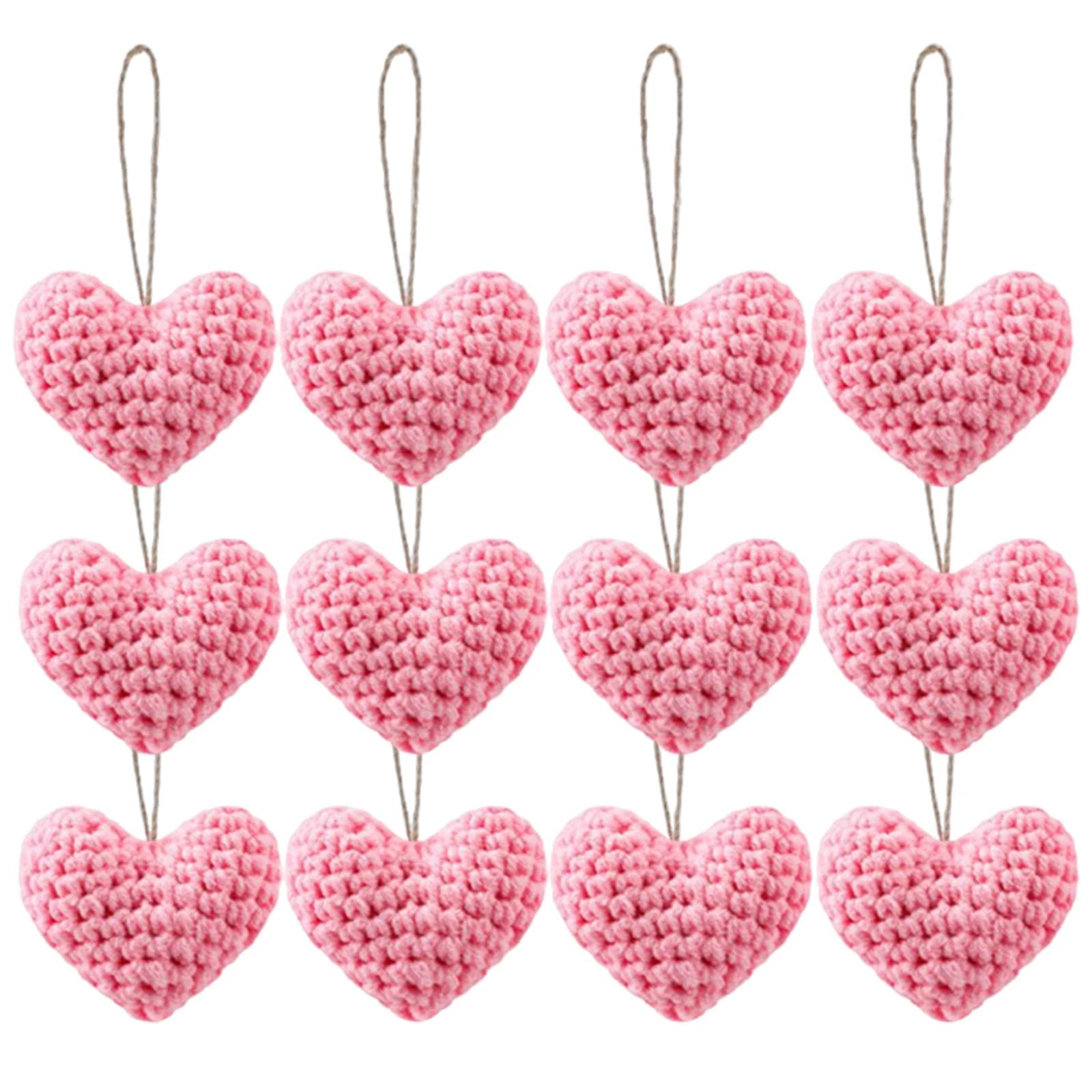 

12Pcs Knitted Heart Hanging Pendant DIY Crochet Handmade Heart Tree Ornament Home Christmas Valentine s Day Wedding Party Decor