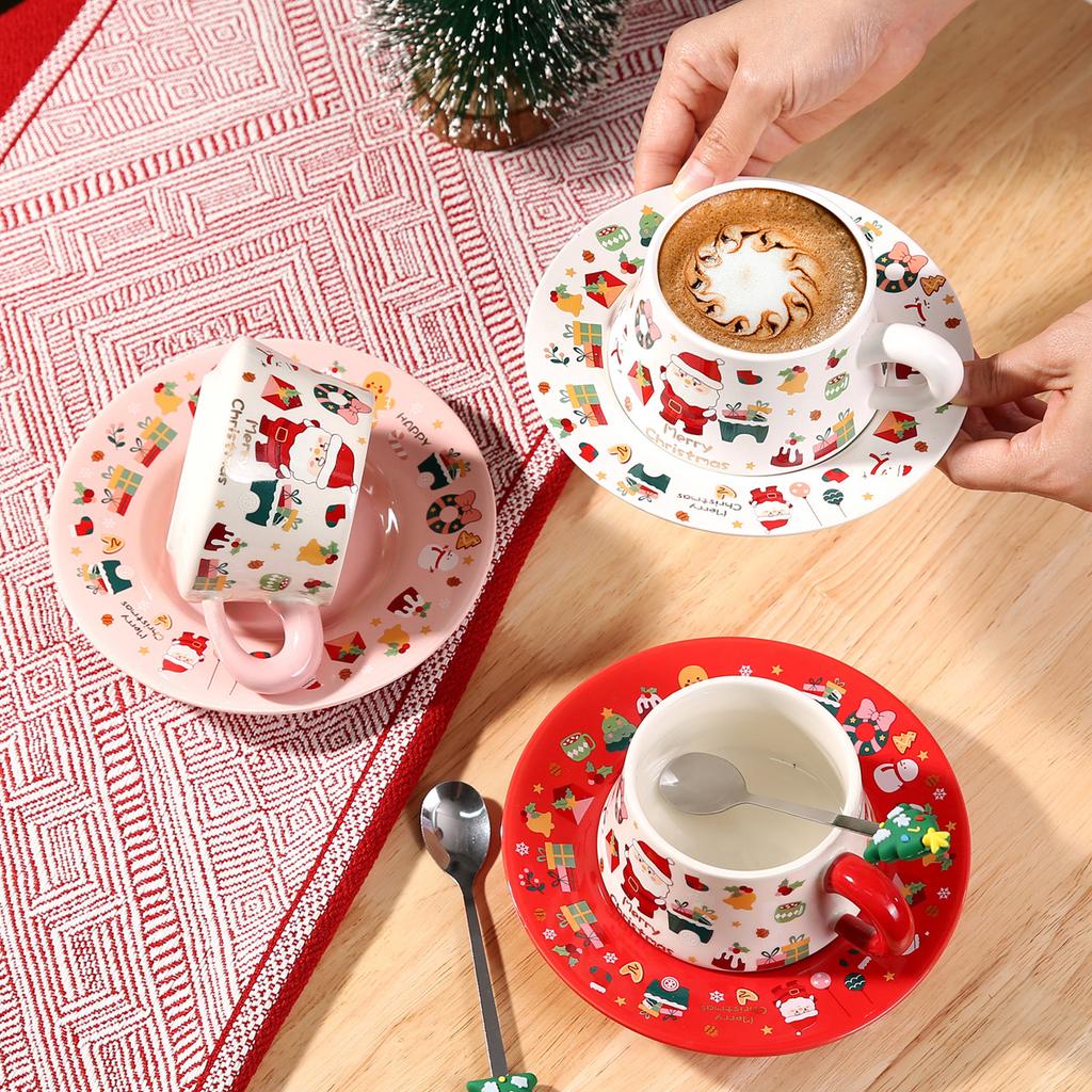 Christmas Ceramic Creative Retro Style Coffee Cup Couple Cartoon Souvenir Water Cup Set