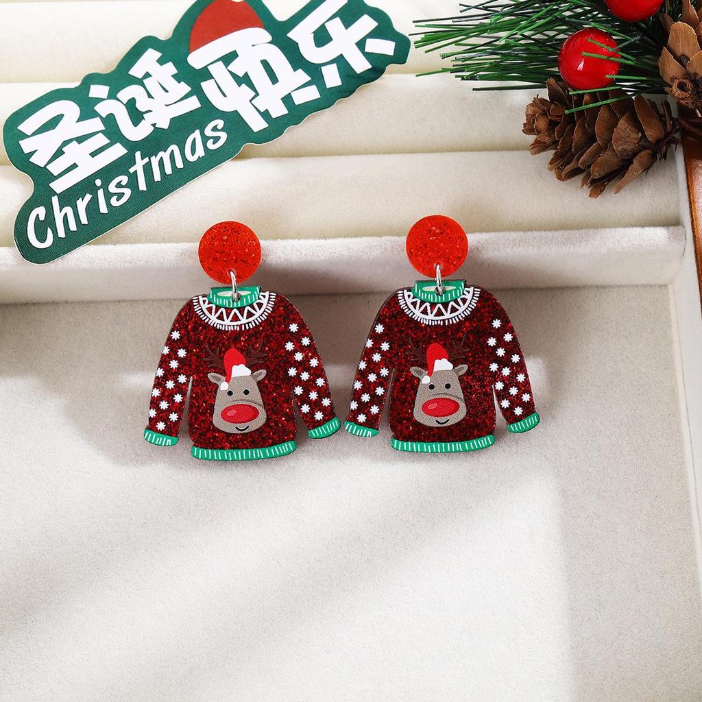 Cross-border Cartoon Christmas Sweater & Acrylic Santa Snowflake Earrings