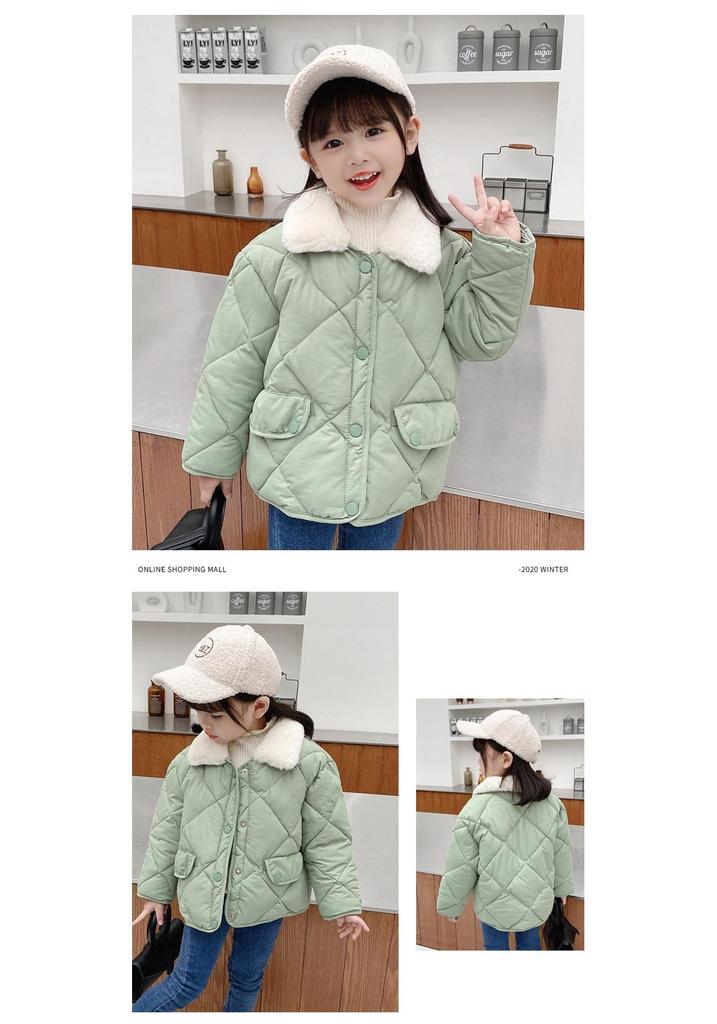 Korean Style Kids' Quilted Fur Collar Jacket - Warm, Thick, Loose Fit for Boys & Girls, Autumn Winter.