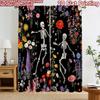 2D Flat Printing 2pcs Curtain Curtains Halloween Dancing Skeletons Flowers Digital Printed Polyester Drapes Party Decorations