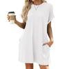 2026 Spring/Summer Solid Color Round Neck Pocket Loose Short-Sleeved Dress