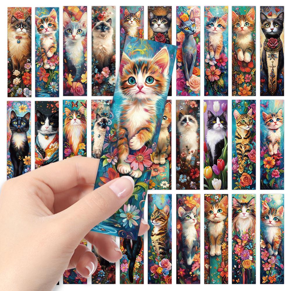 32pcs, Flower Cat Bookmark, suitable for back-to-school season, Christmas, Halloween, teachers, readers, and birthdays.