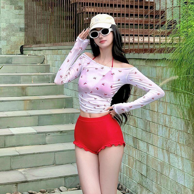 

Swimsuit Split Bikini Three-piece Vacation Pure Erotic Sexy Skinny Hot Spring Swimsuit XXL червоний