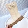 Fashion New Winter Girls Princess Cotton Boots Elegant Bowknot Children Causal Boots Fashion Black Versatile Kids Simple Mid-calf Boots