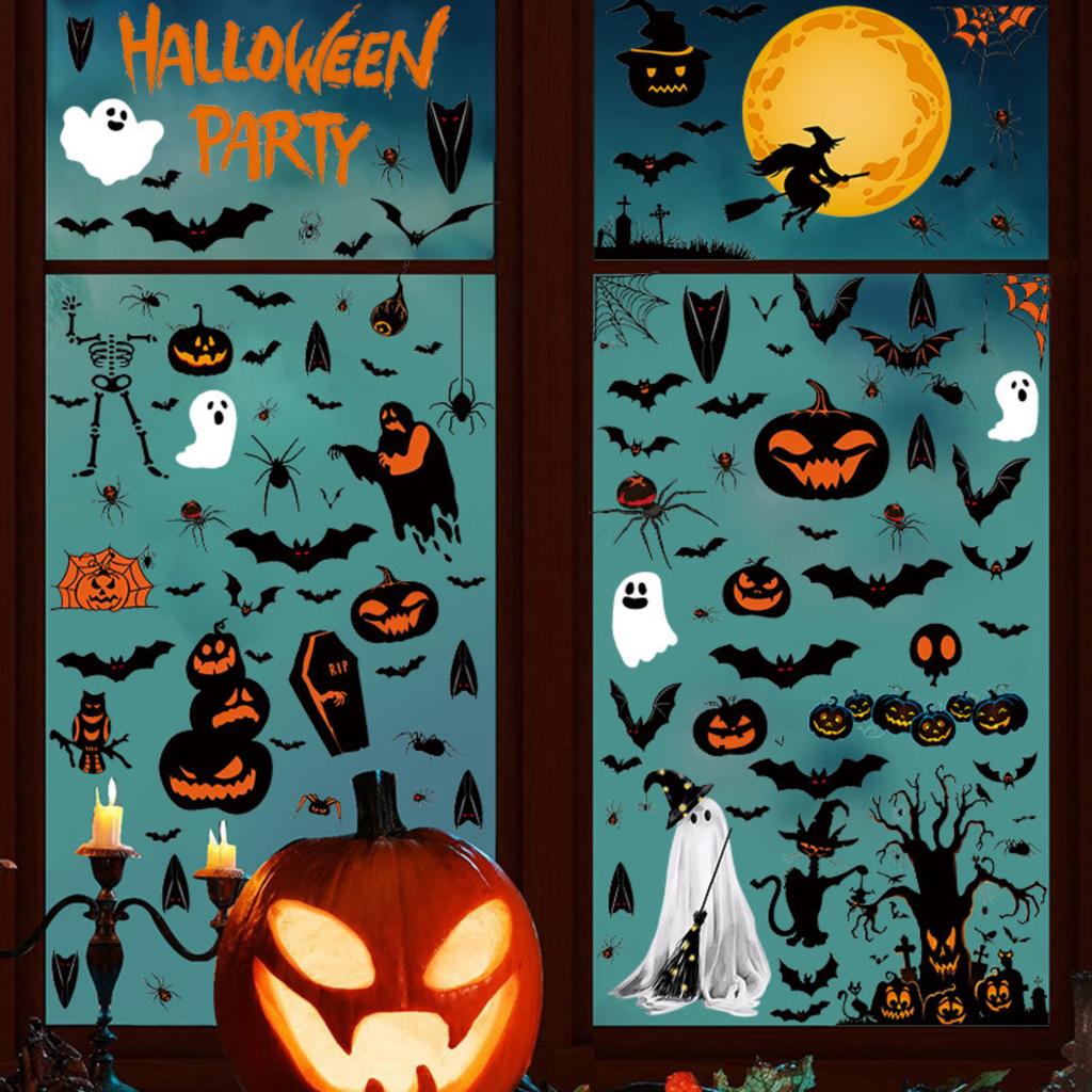 Halloween Static Cling Window Stickers PVC Removable Holiday Party Decorations for Living Room Bedroom Walls Glass Doors