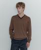 TMAKER Contrast Layered V-Neck Knit Mocha