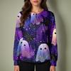 Women's Casual Long Sleeve Single-Breasted Halloween Print Cardigan Top for Fall