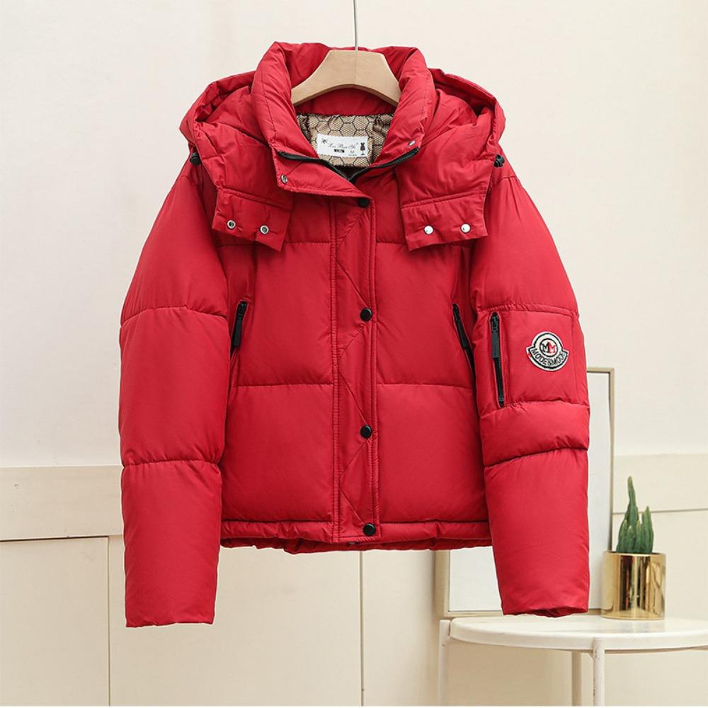 Short down padded jacket hooded leave-in solid color 2025 new small thickened warm winter jacket padded jacket