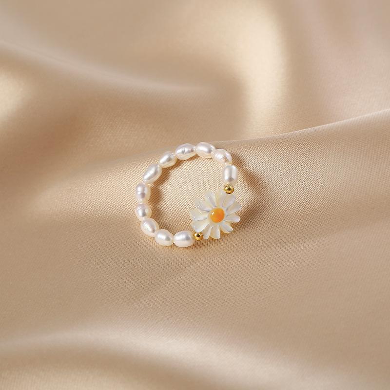 Hot Sell Elegant Sunflower 100% Natural Freshwater Pearl 14K Gold Filled Female Ring For Women Party Gifts Cheap