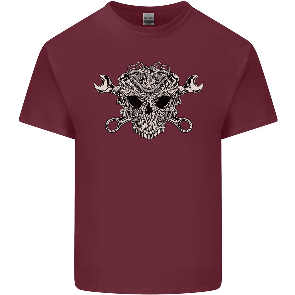 Engine Skull Mechanic Car Biker Motorbike Unisexs Light Cotton TShirt
