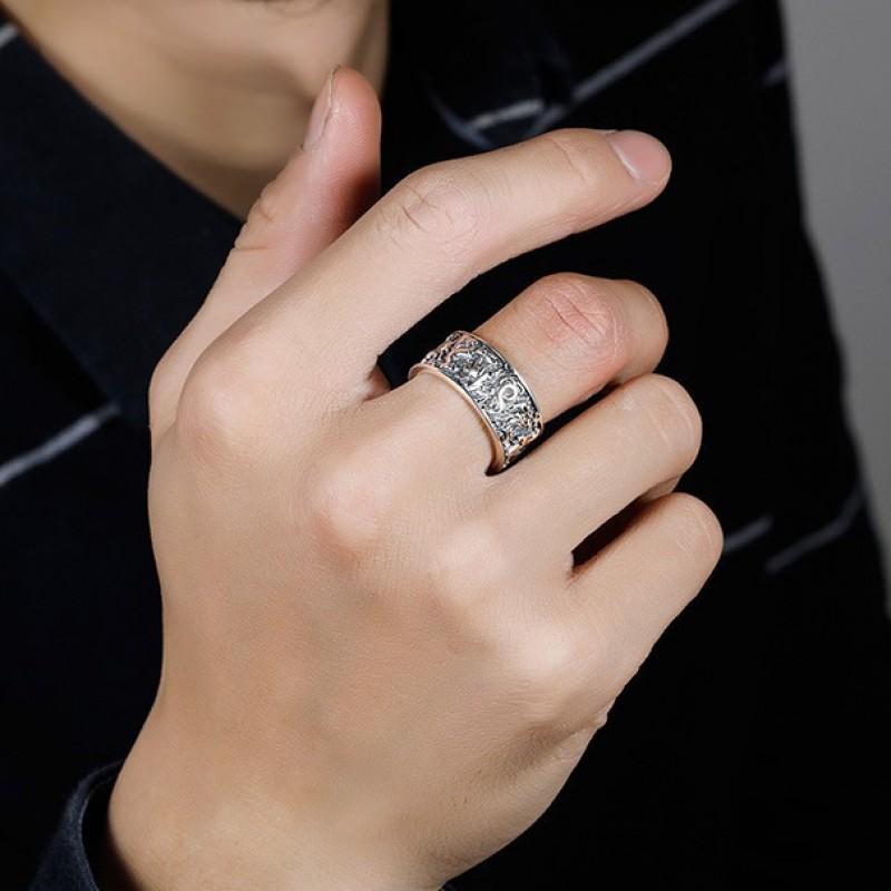 Adjustable Open Ring Men Women Vintage Zodiac Animal Sign Plated Geometric Design