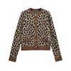 Womens Winter Knit Cardigan With Animal Print Single-Breasted Button Front Slim Fit Long Sleeve Sweater Coat