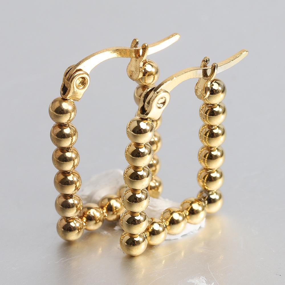 23MM Stainless Steel U-Shaped Steel Ball Earrings - 18K Gold Women's Fashionable Versatile Ear Ornaments