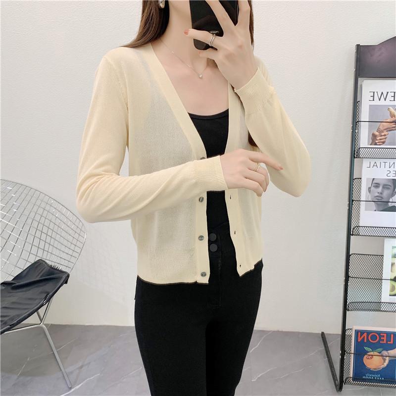 Ice Silk Light Knit Summer Cardigan - White, Slim Fit Sun Protection with Long Sleeves