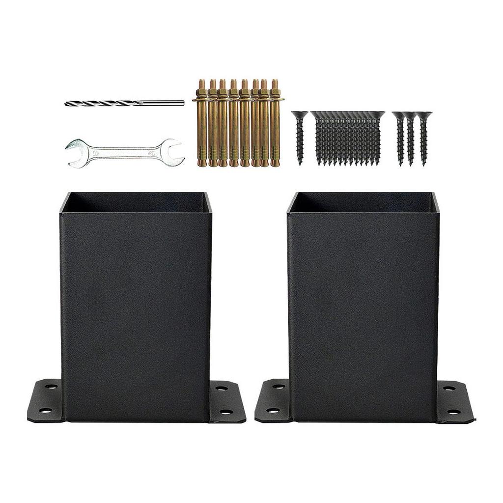 Post Base Bracket Kit Solid Steel for Wood or Concrete Floors Versatile 2Pcs