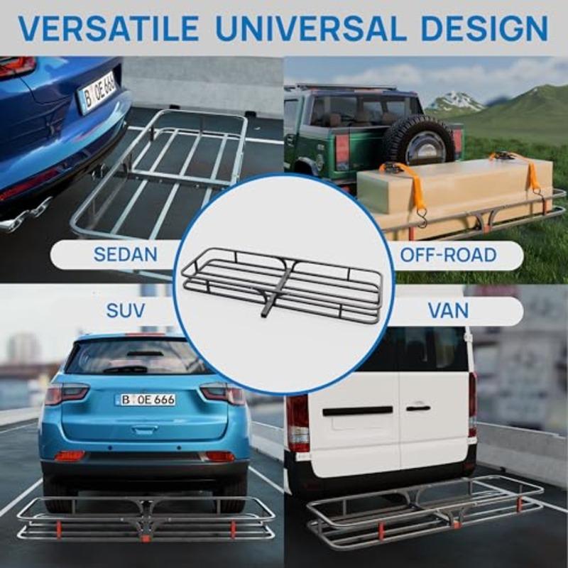 54''X 19''X5.5'' Hitch Mount Cargo Carrier Basket with Stabilizer and Straps 500 LBS Capacity Rear Luggage Rack Basket Fits Sed