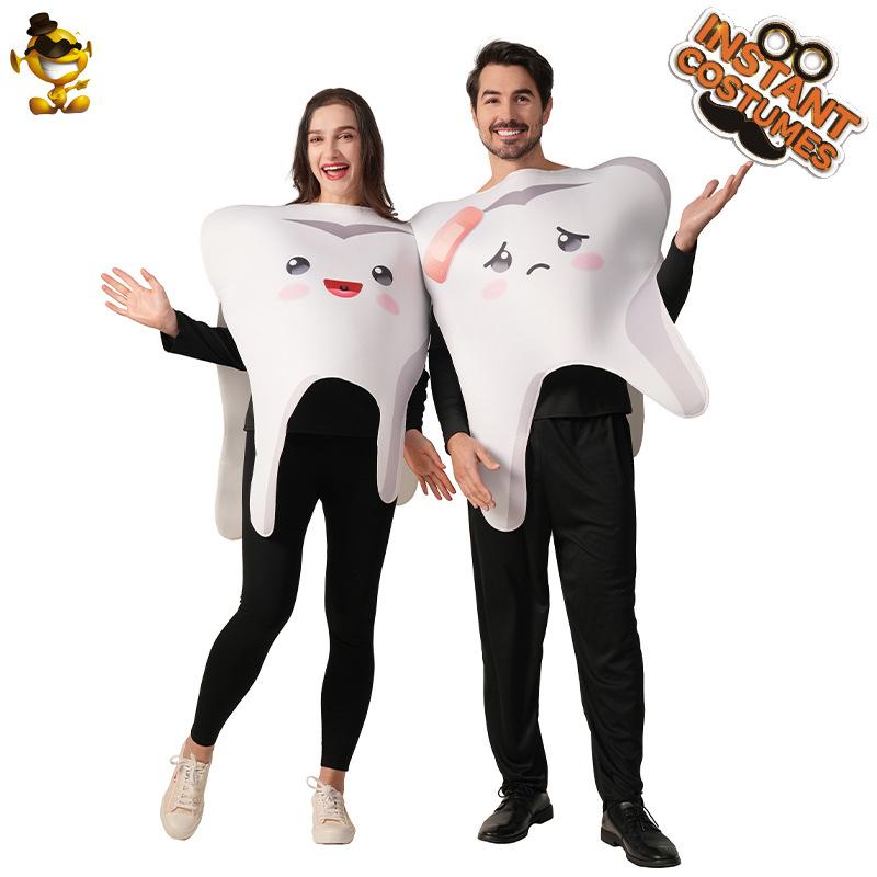 Halloween adult male and female couples tooth party costumes, funny food cosplay costume distribution