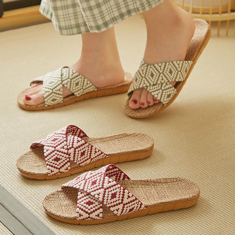 Linen Slippers Home Furnishing Women's Summer Slippers Indoor Hotel Sandals Non-slip Silent Slippers