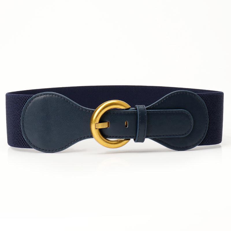 

Vintage Leather Waist Belt For Women With Elastic Stretch For Casual Dress Up In Autumn Winter синій
