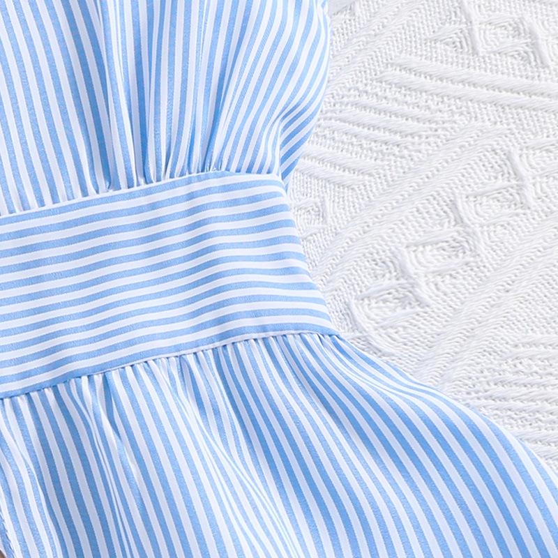 2025 Girls' Summer Striped Princess Dress with Fly Sleeves
