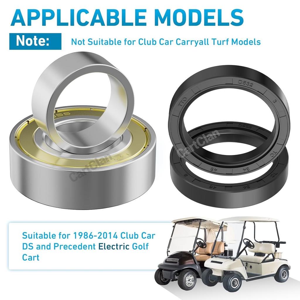 Rear Axle Bearing Bushing & Oil Seal Kit for Club Car DS & Precedent 1986-2014 Electric Golf Cart OEM 1011291 1014207 1013794
