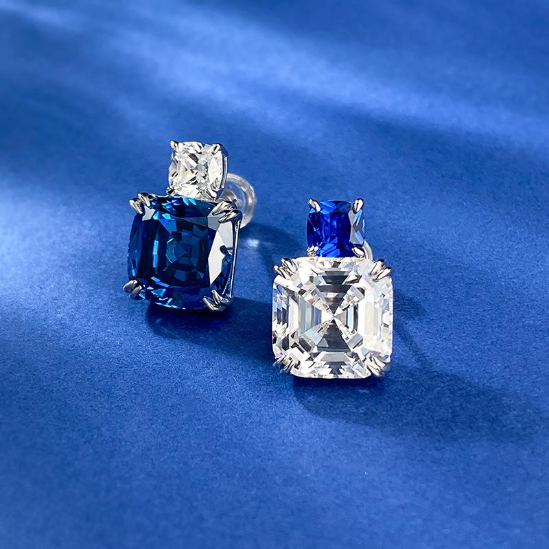Mu Jing 2023 Blue & White Zirconia 925 Silver Stud Earrings: European & American Fashion for Women