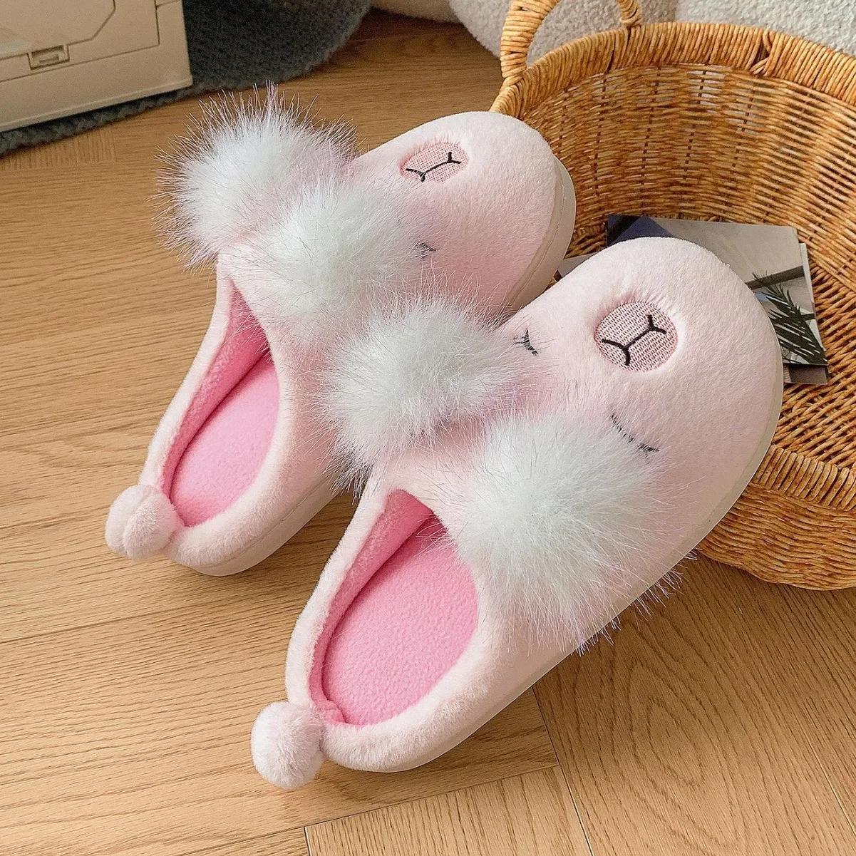 

Fashion Casual Fluffy Slippers Women House Cartoon Designer Shoes Girls Flats Indoor Fashion Elegant Platform Footwear Home Large Size 42-43 розовый