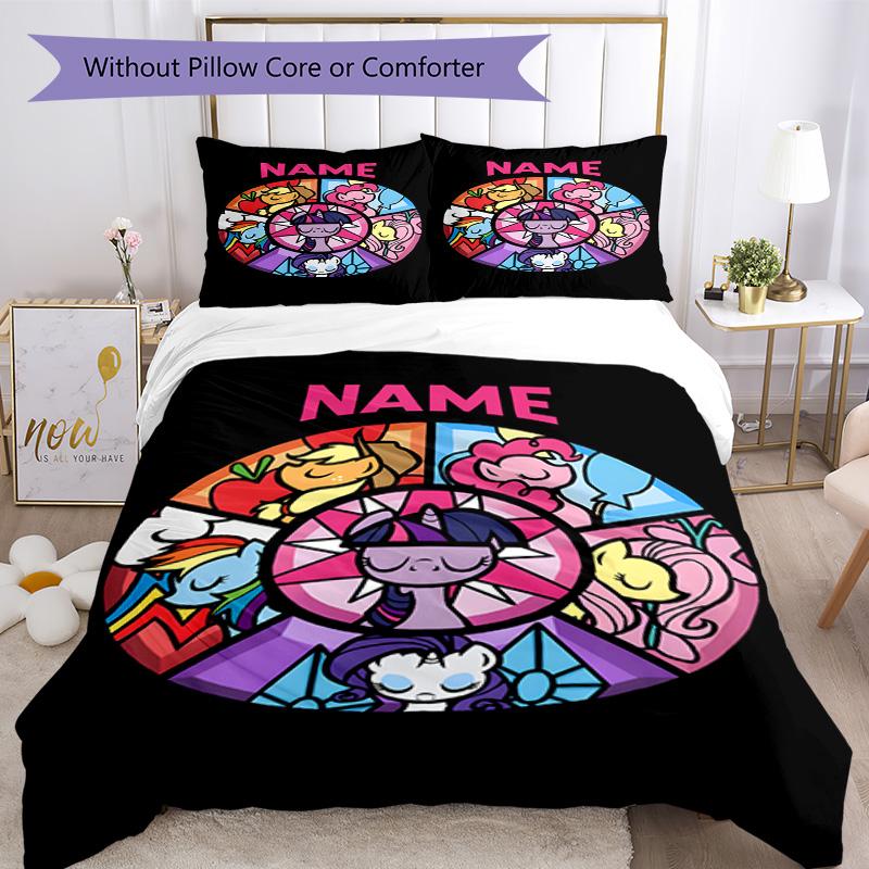 Little Pony (8) Customize Your Name Bedding Set Breathable Duvet Cover with Pillowcases Home Decoration Birthday Gift