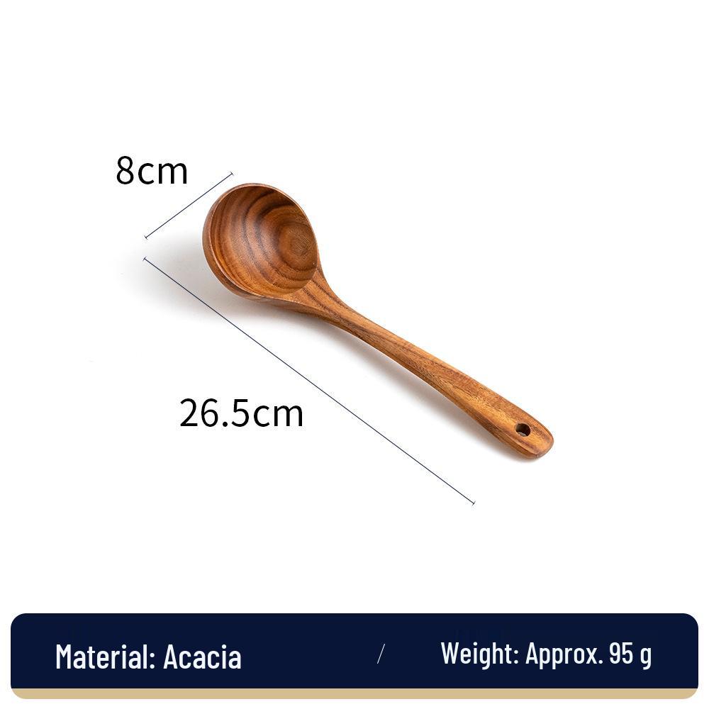 2023 Acacia Wood Long-Handle Non-stick Cooking Spatula & Ladle Set