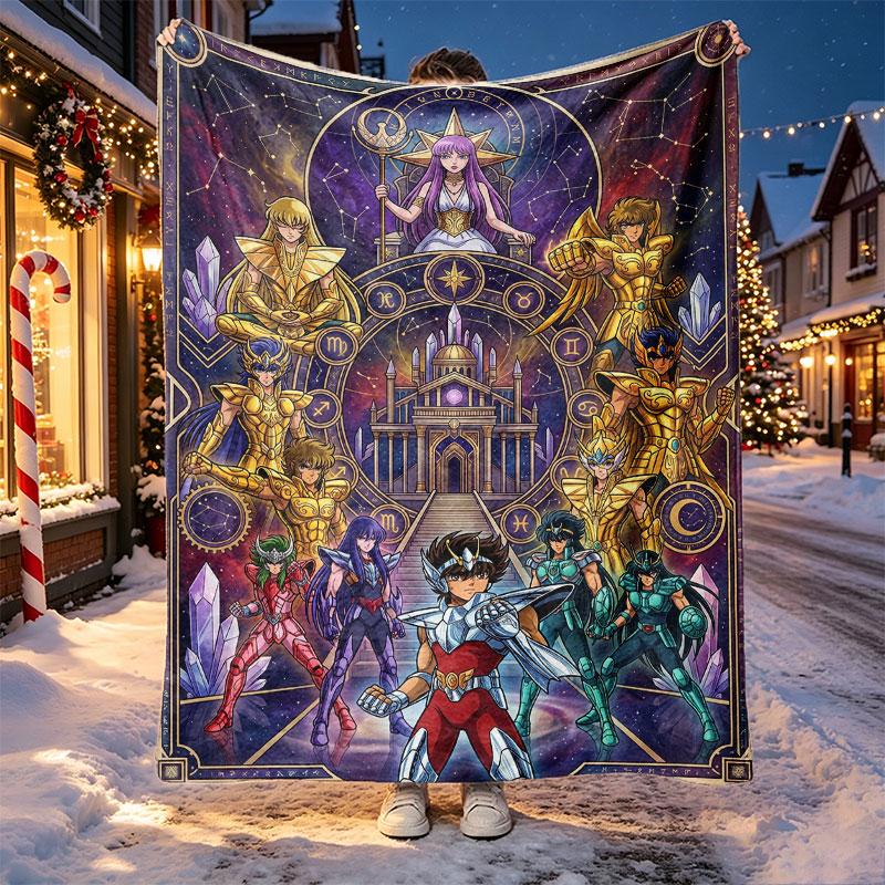 Saint Seiya Pattern Blanket for Home Decoration, Bed, Sofa, Car Travel, Camping, Suitable for All Seasons, Birthday Christmas Gift