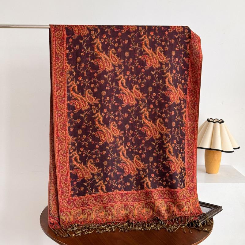 Vintage Elegant Paisley Printed Long Tassel Scarf For Women Travel