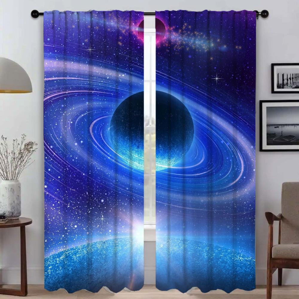 Kosmiczna Mgławica Zasłony Kuchenne do Dekoracji Aparatu na Halloween Zasłona Okienna do Pokoju 2 Panele Rolety Przegroda Salon Zaciemniająca