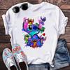 Kawaii Stitch Women's Fashion Top Casual Women's Round Neck T-Shirts Harajuku 90s Cute Stitch Women's Short Sleeves Tops Tees