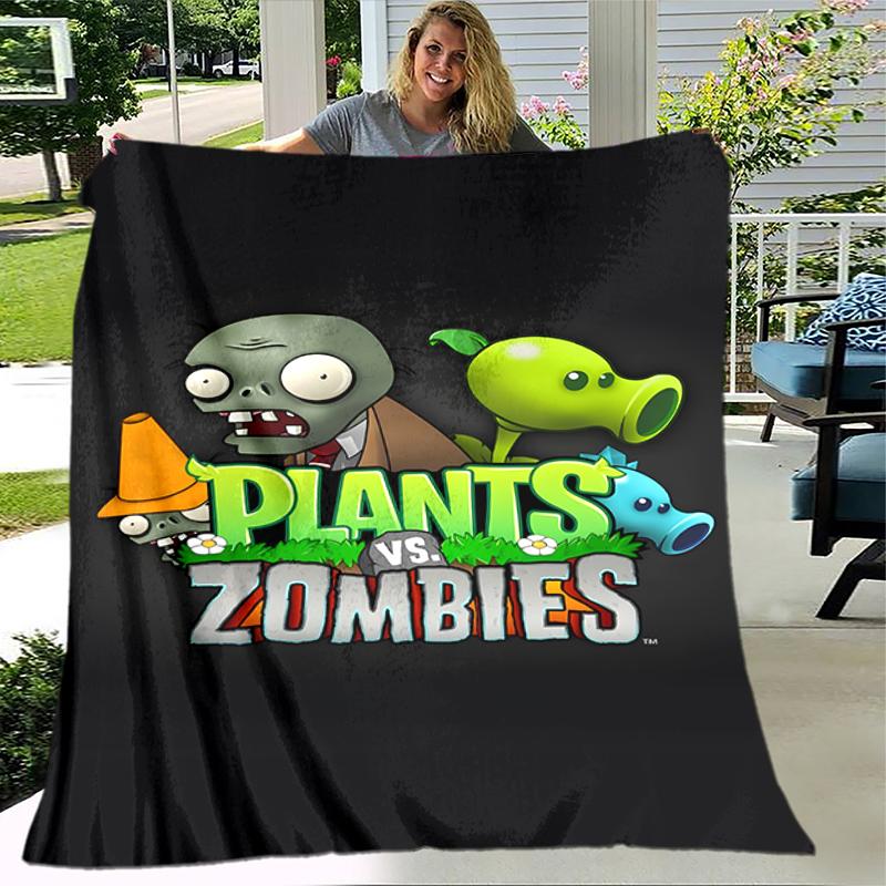 1pc Blanket Plants vs. Zombies Print Design, Lightweight Blanket for Sofa, Bed- Soft &Warm, Gift for All Seasons like Christmas, Halloween