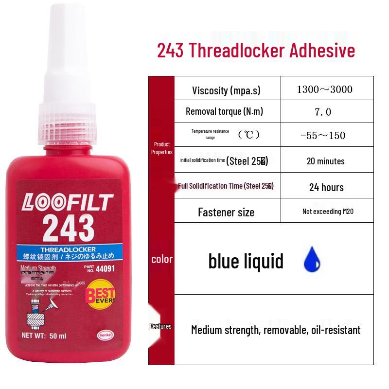 243 High-Temperature Threadlocker: Medium-High Strength Metal Anaerobic Sealant Adhesive for Anti-Loosening Screw Fastening