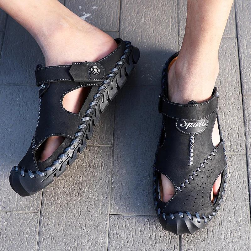 Fashion Summer Men's Sandals New Leather Roman Sandals Comfort Slipper Outdoor Shoes for Men Beach Flip Flops Men Water Trekking Sandals