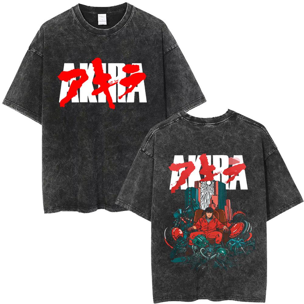 

Anime Akira Retro Washed T Shirt Japanese Science Fiction Cartoon Movie Shima Tetsuo Merch Tshirt Men Manga Ocollar Tshirts S