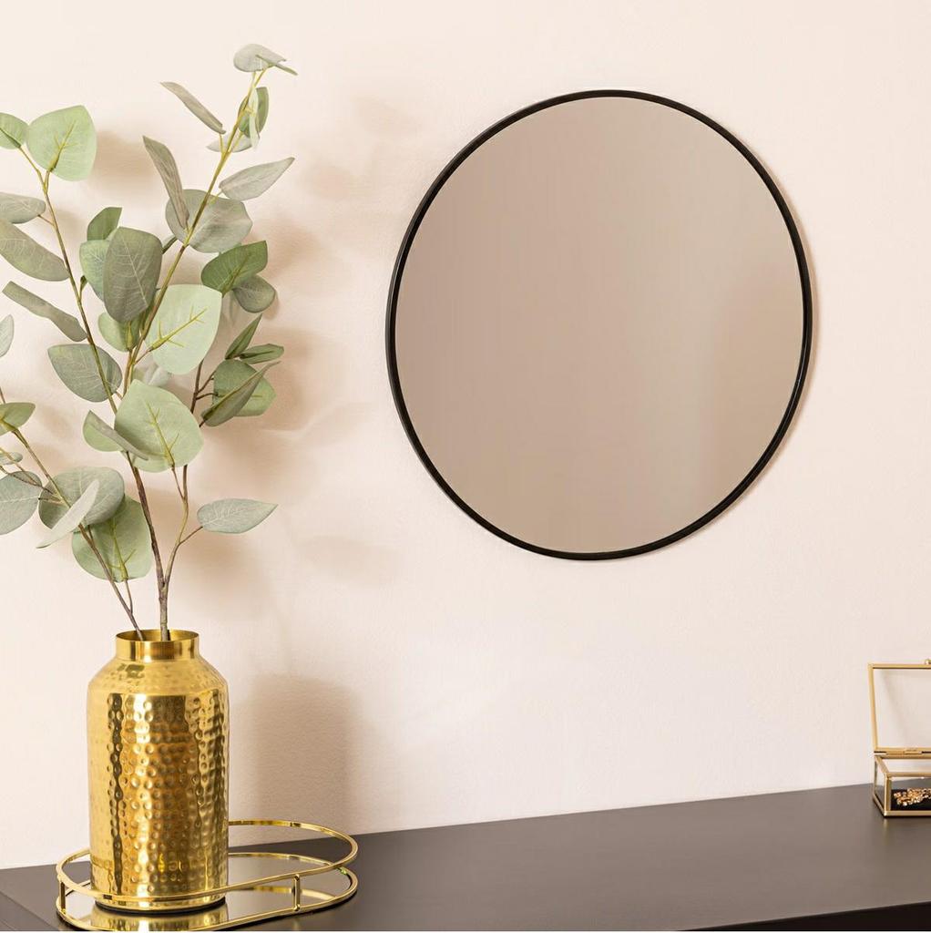 Round Mirror Alice 38Cm Black Metal And Mdf