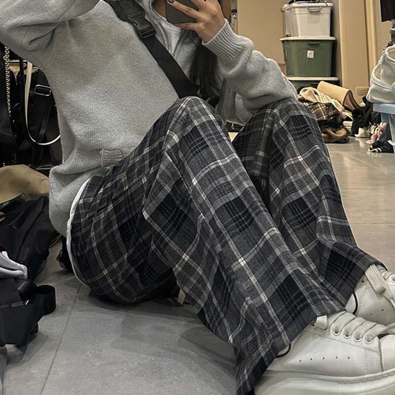 Women's Elegant Plaid Wide Leg Pant Vintage Chic High Waist Pants High Street Trendy Cool Trousers