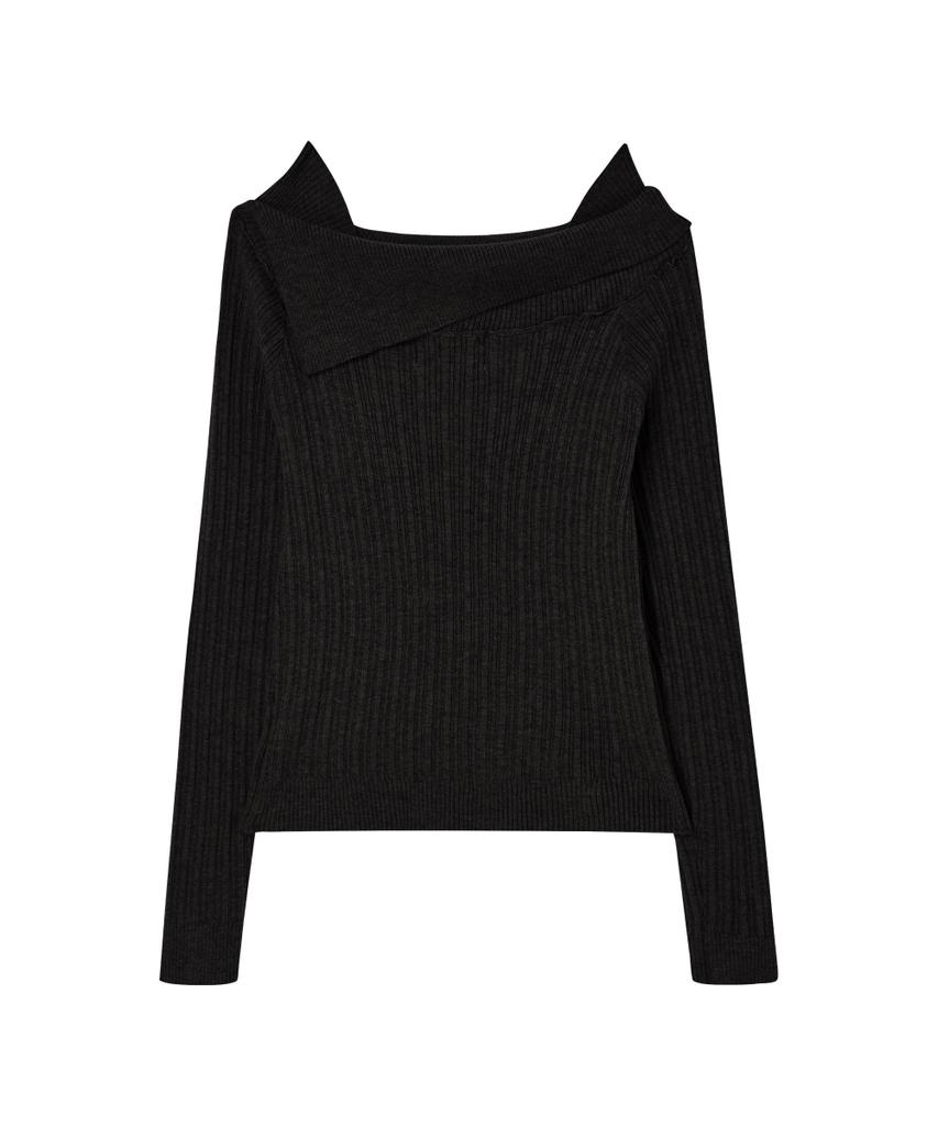 THE GREEN LAB Off-Shoulder Slim Ribbed Knit [Black]
