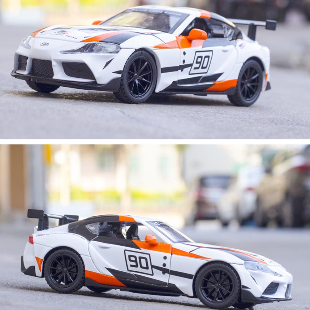 Model de mașină de jucărie modelată sub presiune Toyota Supra GT4 la scară 1/32, vehicul de jucărie cu sunet și lumină pentru copii, copii mici, băieți, fete, colecție de cadouri