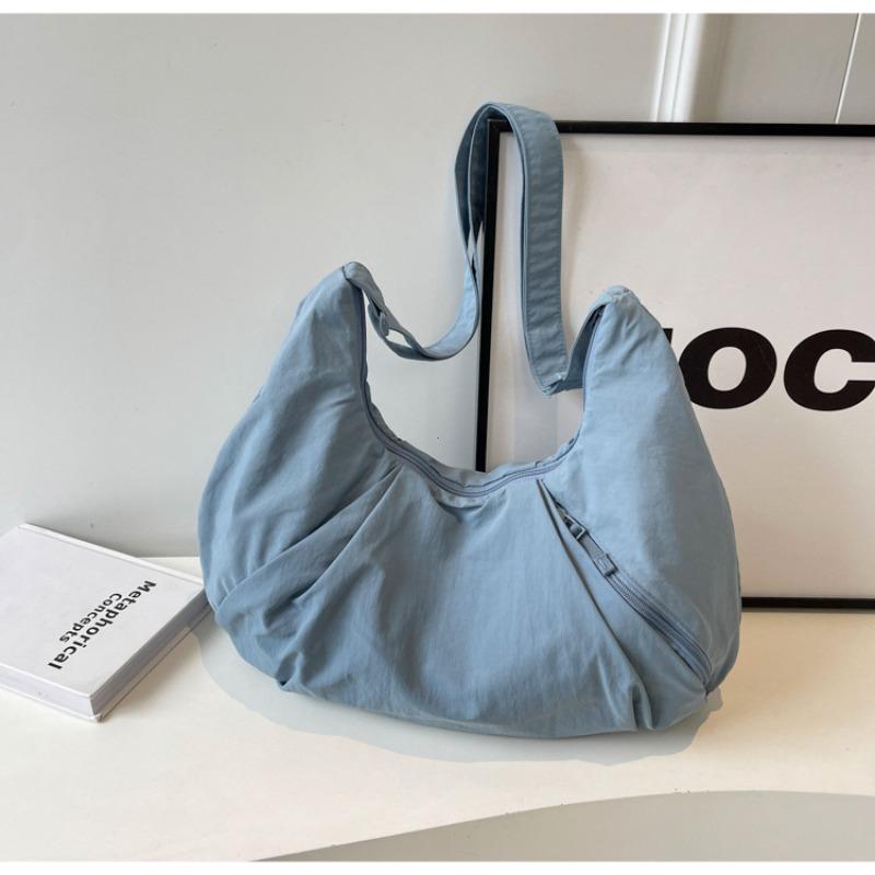 Korean Style Nyl Shoulder Bag Tote Bag Large Capacity Casual Dumpling Bag Solid Color Fold Oxford Cloth Girls