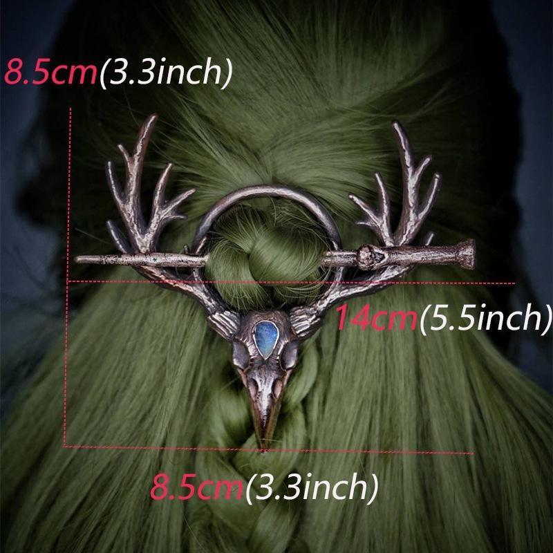 Vintage Mondstein Haarstäbchen für Frauen Gothic Retro Ahorn Krähenschädel Geweih Haarstäbchen Haarnadeln Wikinger Haarschmuck