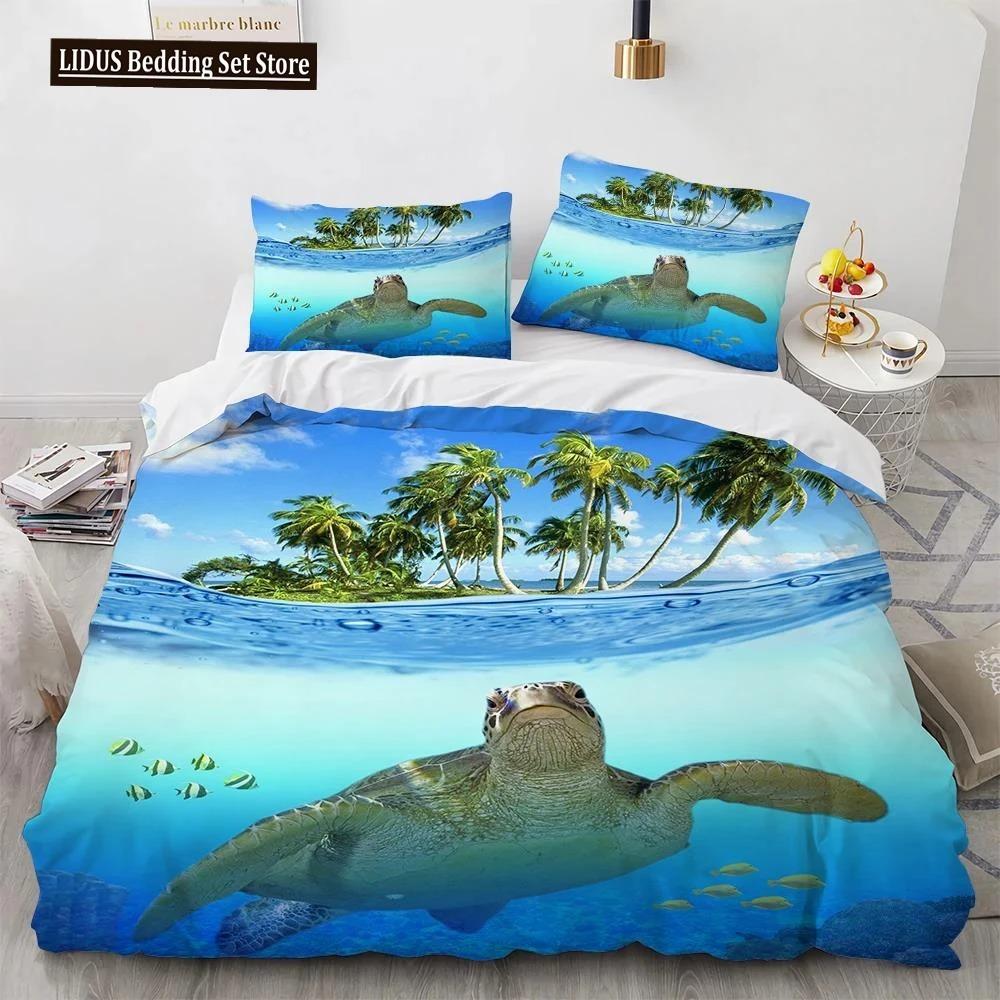 3D Sea Turtle Beddings Set Psychedelic Animal Duvet Cover Comforter Covers Single Twin Full Queen King Polyester Quilt Cover